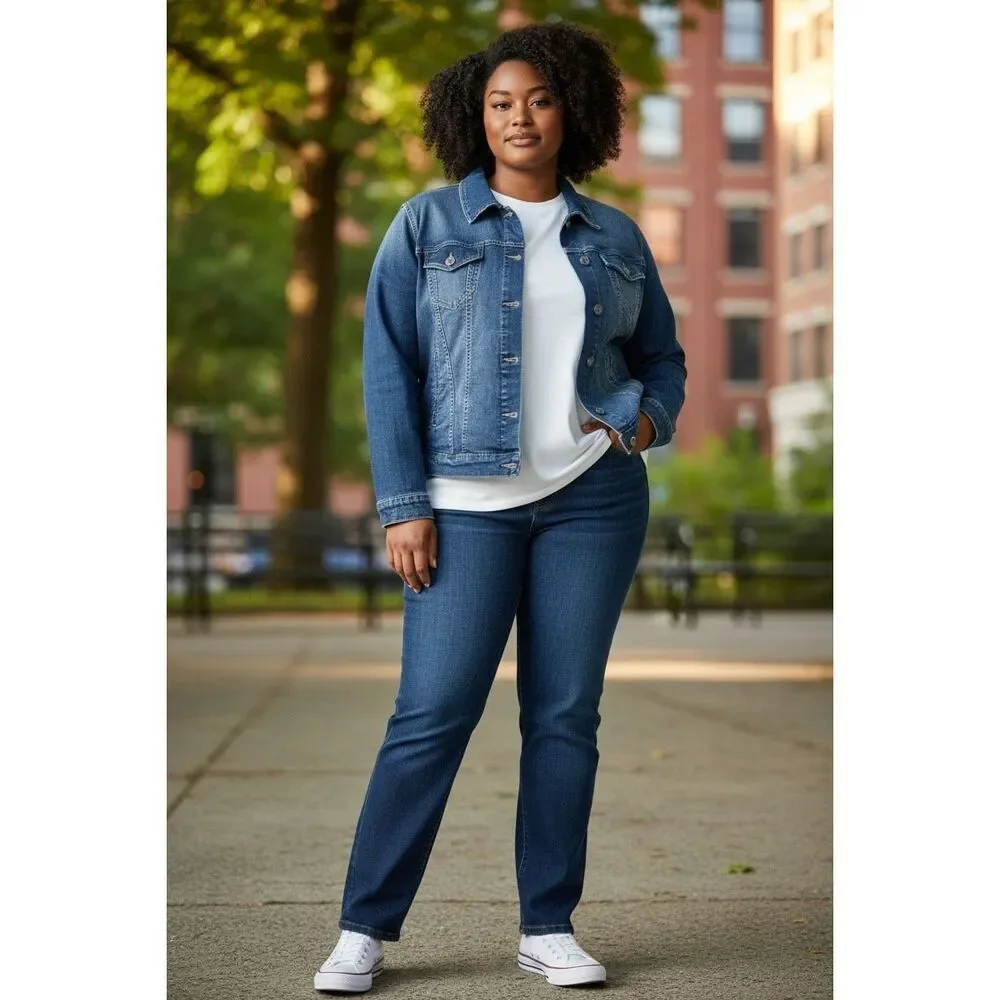 Torrid Women’s Denim Jean Jacket Size 2X Dark Wash Stretch Button Front Pockets